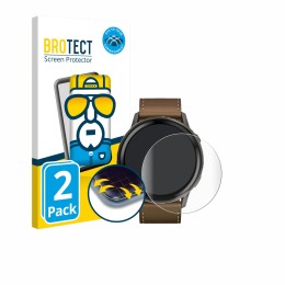 Front side of a product packaging with the brand logo BROTECT. Next to it is the device Garmin Venu 4 (45 mm) shown with the c