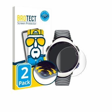 Parte frontal de un envase de producto con el logotipo de la marca BROTECT. Al lado se muestra el dispositivo Suunto Regatta c