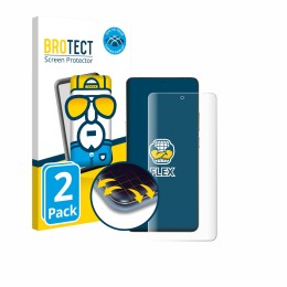 Parte frontal de un envase de producto con el logotipo de la marca BROTECT. Al lado se muestra el dispositivo Motorola Signatu