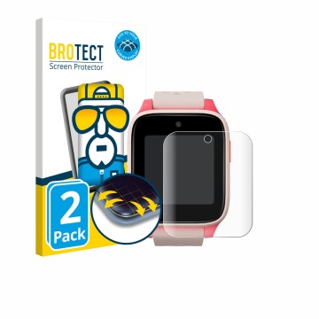 Vorderseite einer Produktverpackung mit dem Markenlogo BROTECT. Daneben ist das Gerät TCL Movetime Kids Watch MT46 mit dem zug