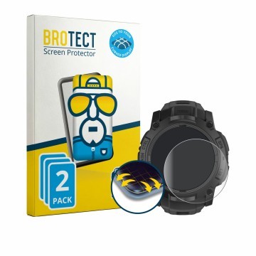 Parte frontal de un envase de producto con el logotipo de la marca BROTECT. Al lado se muestra el dispositivo Garmin Instinct 