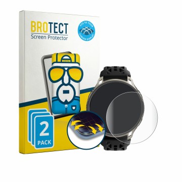 Face avant d’un emballage produit avec le logo de la marque BROTECT. À côté, l’appareil Amazfit Cheetah 2 Pro est représenté a