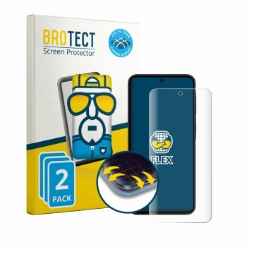 Parte frontal de un envase de producto con el logotipo de la marca BROTECT. Al lado se muestra el dispositivo Samsung Galaxy A