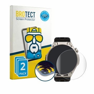 Front side of a product packaging with the brand logo BROTECT. Next to it is the device Amazfit Balance Ultra shown with the c