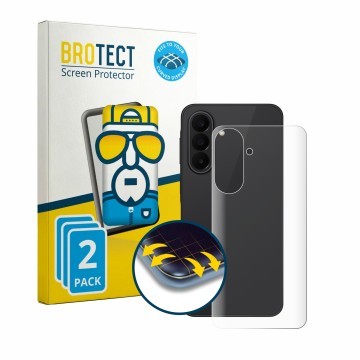 Parte frontal de un envase de producto con el logotipo de la marca BROTECT. Al lado se muestra el dispositivo Samsung Galaxy A