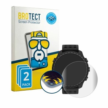 Front side of a product packaging with the brand logo BROTECT. Next to it is the device Suunto Core 2 shown with the correspon