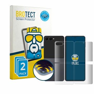 Parte frontal de un envase de producto con el logotipo de la marca BROTECT. Al lado se muestra el dispositivo Samsung Galaxy Z