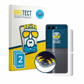 Parte frontal de un envase de producto con el logotipo de la marca BROTECT. Al lado se muestra el dispositivo Samsung Galaxy Z