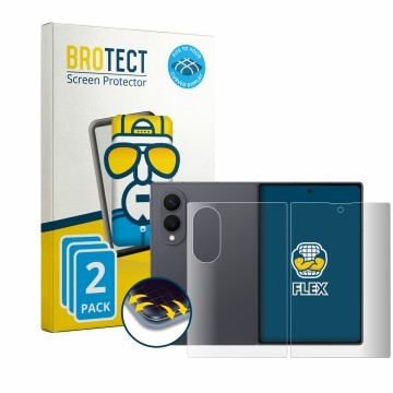 Parte frontal de un envase de producto con el logotipo de la marca BROTECT. Al lado se muestra el dispositivo Samsung Galaxy Z