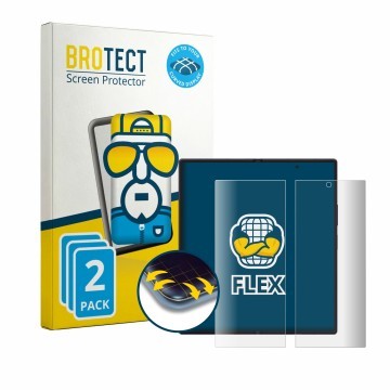 Parte frontal de un envase de producto con el logotipo de la marca BROTECT. Al lado se muestra el dispositivo Samsung Galaxy Z