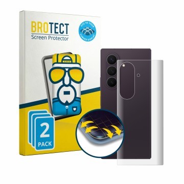 Parte frontal de un envase de producto con el logotipo de la marca BROTECT. Al lado se muestra el dispositivo Samsung Galaxy Z