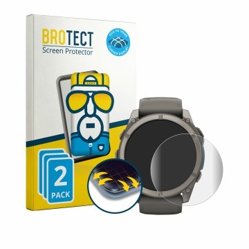 Face avant d’un emballage produit avec le logo de la marque BROTECT. À côté, l’appareil Garmin Fenix 9 (51 mm) est représenté 