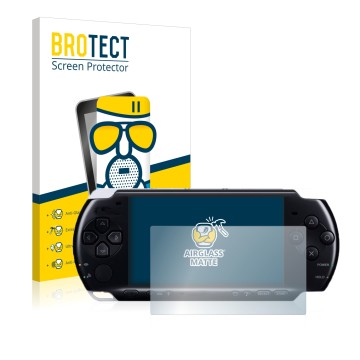 Vorderseite einer Produktverpackung mit dem Markenlogo BROTECT. Daneben ist das Gerät Sony PSP 3004 mit dem zugehörigen Displa