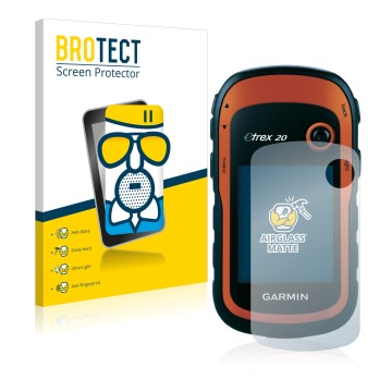 Parte frontale di una confezione del prodotto con il logo del marchio BROTECT. Accanto è raffigurato il dispositivo Garmin eTr