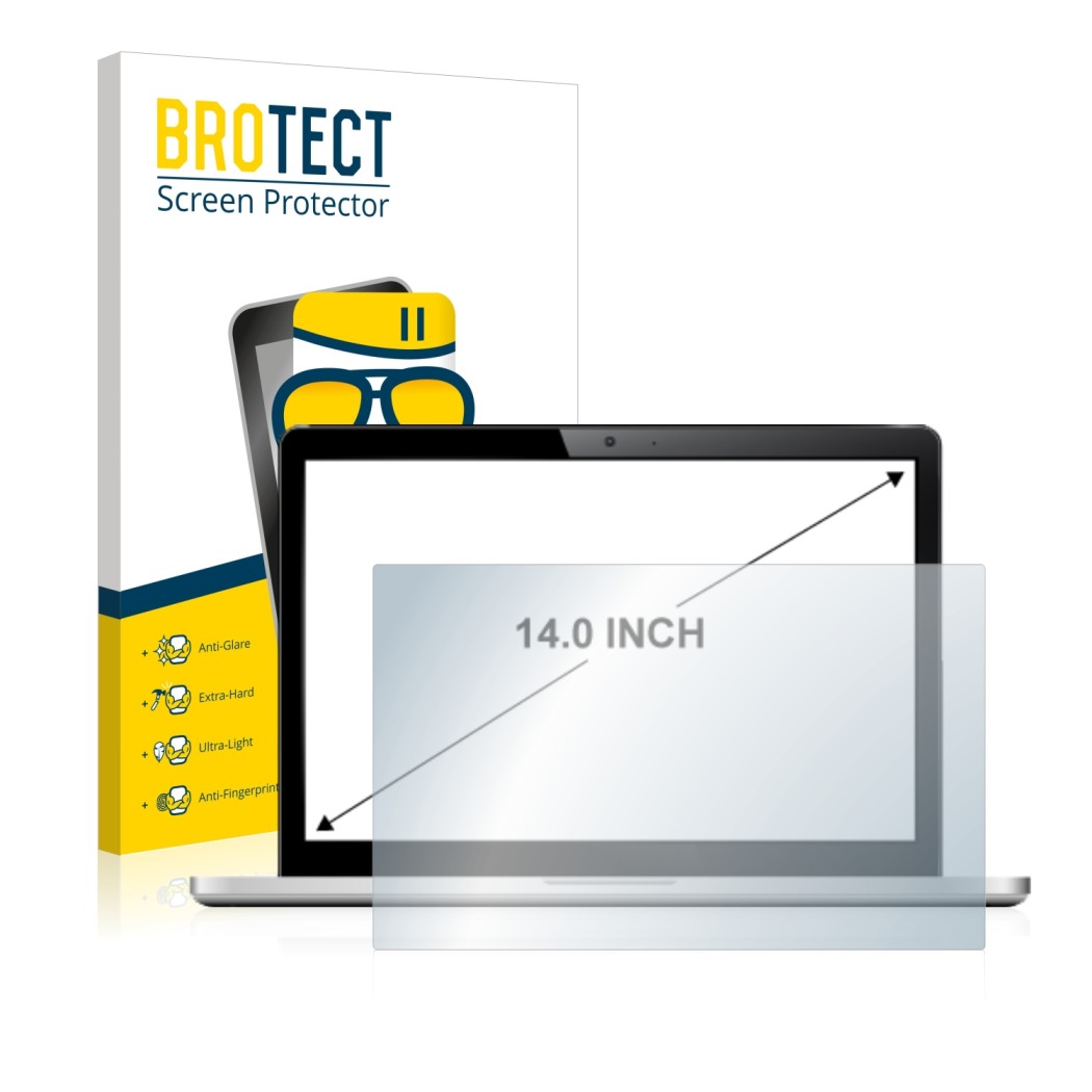 Parte frontal de un envase de producto con el logotipo de la marca BROTECT. Al lado se muestra el dispositivo con su protector