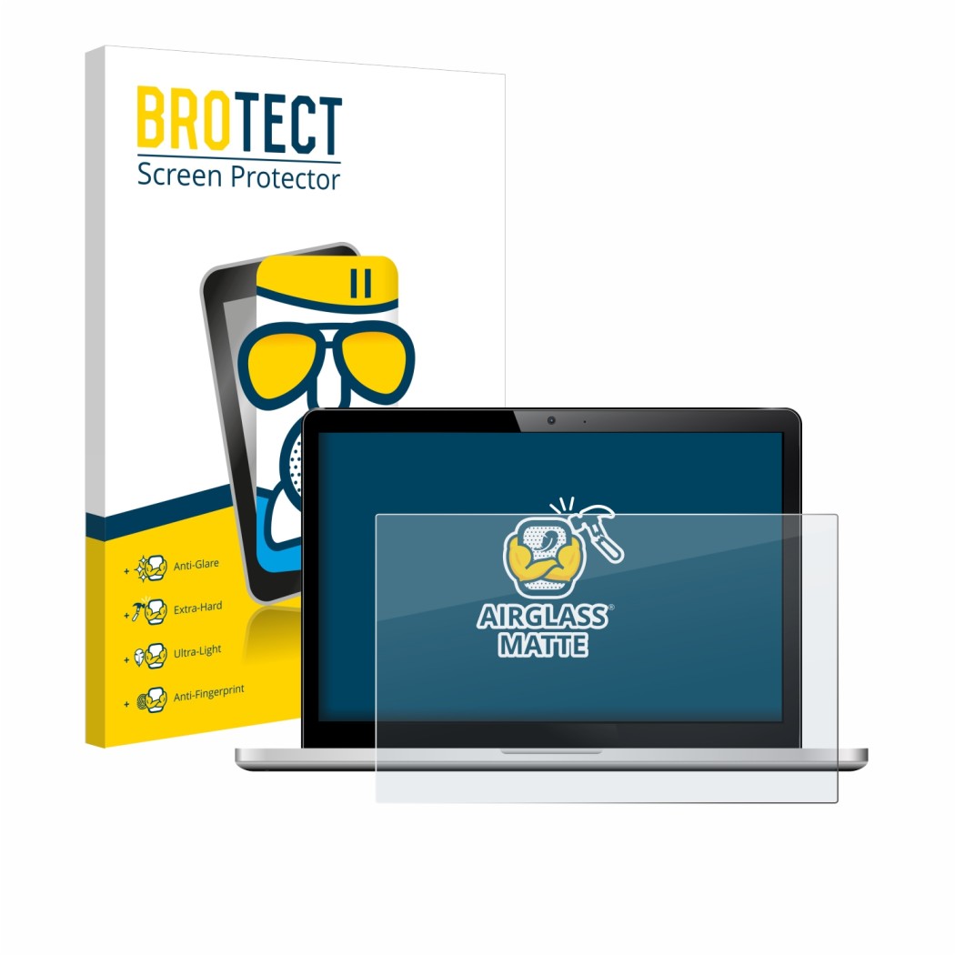 Parte frontal de un envase de producto con el logotipo de la marca BROTECT. Al lado se muestra el dispositivo con su protector