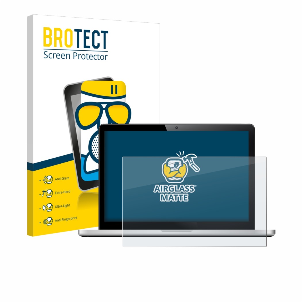 Parte frontal de un envase de producto con el logotipo de la marca BROTECT. Al lado se muestra el dispositivo con su protector