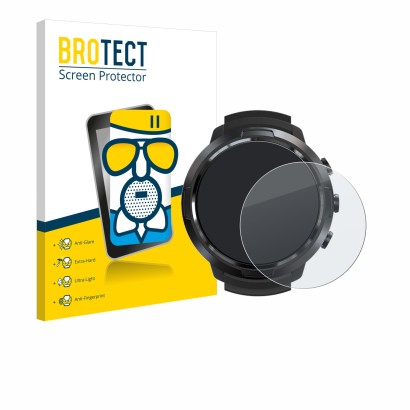 Front side of a product packaging with the brand logo BROTECT. Next to it is the device Suunto D5 shown with the corresponding