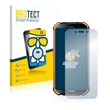 Face avant d’un emballage produit avec le logo de la marque BROTECT. À côté, l’appareil Doogee S40 est représenté avec la prot
