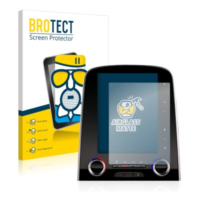 Front side of a product packaging with the brand logo BROTECT. Next to it is the device Renault Espace R-Link 2 8.7