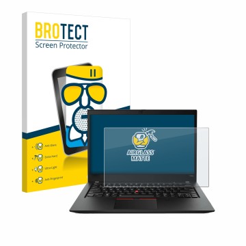Parte frontale di una confezione del prodotto con il logo del marchio BROTECT. Accanto è raffigurato il dispositivo Lenovo Thi