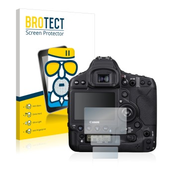 Vorderseite einer Produktverpackung mit dem Markenlogo BROTECT. Daneben ist das Gerät Canon EOS 1D X Mark III mit dem zugehöri