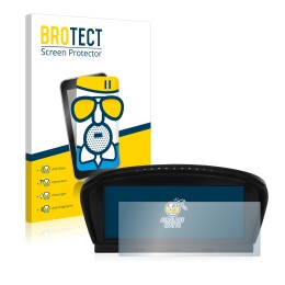 Front side of a product packaging with the brand logo BROTECT. Next to it is the device BMW 5 E60 2003-2007 iDrive Infotainmen