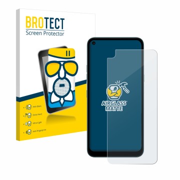 Parte frontale di una confezione del prodotto con il logo del marchio BROTECT. Accanto è raffigurato il dispositivo LG K61 con