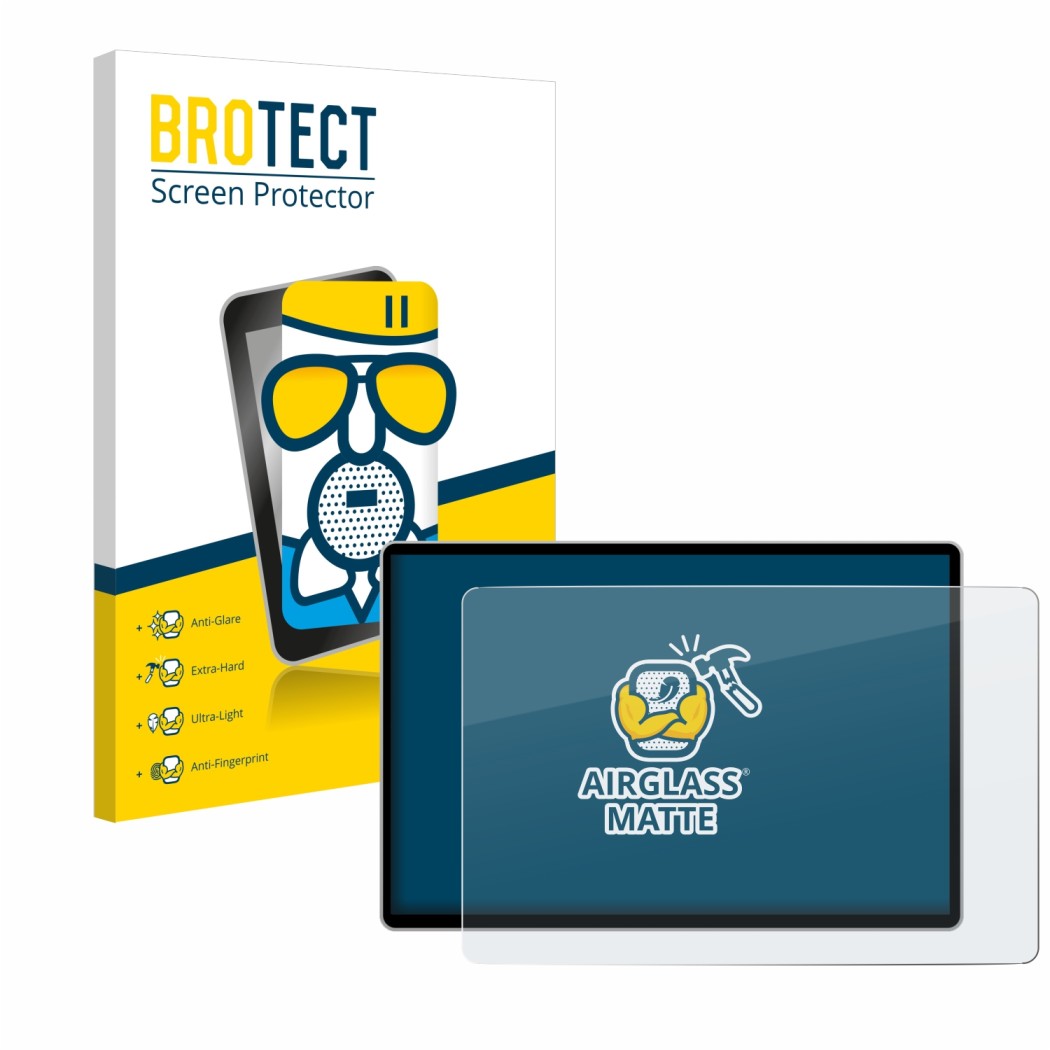 Parte frontal de un envase de producto con el logotipo de la marca BROTECT. Al lado se muestra el dispositivo Tesla Model 3 In