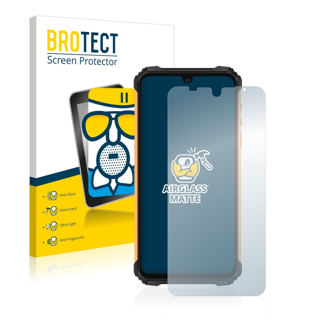 Parte frontale di una confezione del prodotto con il logo del marchio BROTECT. Accanto è raffigurato il dispositivo Ulefone Ar