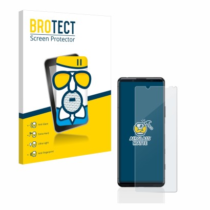 Face avant d’un emballage produit avec le logo de la marque BROTECT. À côté, l’appareil Sony Xperia 5 II est représenté avec l