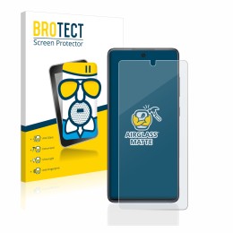 Front side of a product packaging with the brand logo BROTECT. Next to it is the device Samsung Galaxy S20 FE shown with the c