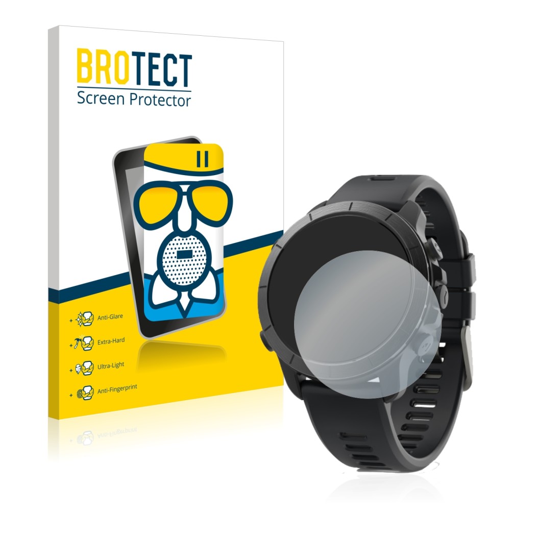 Face avant d’un emballage produit avec le logo de la marque BROTECT. À côté, l’appareil Wahoo Elemnt Rival est représenté avec