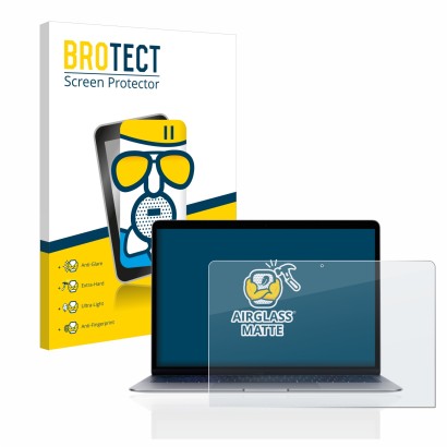 Vorderseite einer Produktverpackung mit dem Markenlogo BROTECT. Daneben ist das Gerät Apple MacBook Air 13" 2020 mit dem zugeh