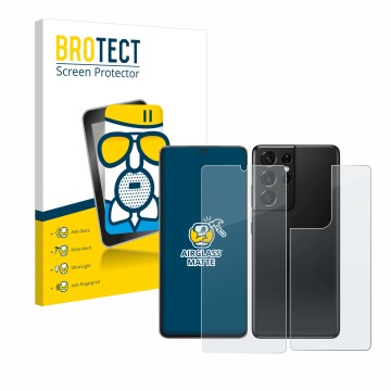 Vorderseite einer Produktverpackung mit dem Markenlogo BROTECT. Daneben ist das Gerät Samsung Galaxy S21 Ultra 5G (Display+Rüc