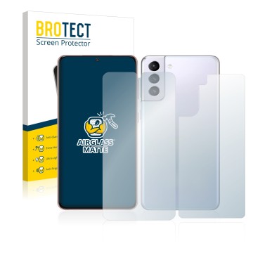 Vorderseite einer Produktverpackung mit dem Markenlogo BROTECT. Daneben ist das Gerät Samsung Galaxy S21 5G (Display+Rückseite