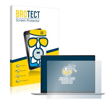 Face avant d’un emballage produit avec le logo de la marque BROTECT. À côté, l’appareil Huawei MateBook X Pro 2021 est représe