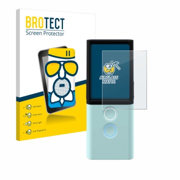 Front side of a product packaging with the brand logo BROTECT. Next to it is the device Vasco Translator M3 shown with the cor