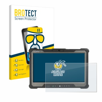 Parte frontale di una confezione del prodotto con il logo del marchio BROTECT. Accanto è raffigurato il dispositivo Getac A140