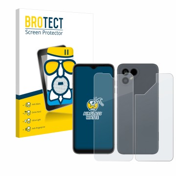 Parte frontale di una confezione del prodotto con il logo del marchio BROTECT. Accanto è raffigurato il dispositivo Fairphone 