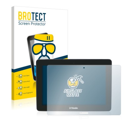 Front side of a product packaging with the brand logo BROTECT. Next to it is the device Trimble GFX-750 shown with the corresp