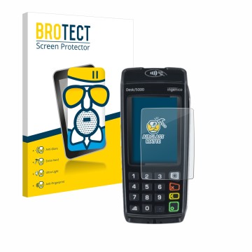 Vorderseite einer Produktverpackung mit dem Markenlogo BROTECT. Daneben ist das Gerät ingenico Desk/5000 mit dem zugehörigen D