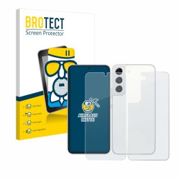 Parte frontal de un envase de producto con el logotipo de la marca BROTECT. Al lado se muestra el dispositivo Samsung Galaxy S