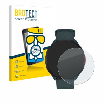 Front side of a product packaging with the brand logo BROTECT. Next to it is the device Polar Pacer shown with the correspondi