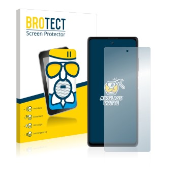 Parte frontal de un envase de producto con el logotipo de la marca BROTECT. Al lado se muestra el dispositivo Blackview A100 c