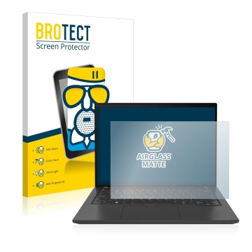 Parte frontale di una confezione del prodotto con il logo del marchio BROTECT. Accanto è raffigurato il dispositivo Lenovo Thi