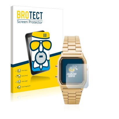 Parte frontale di una confezione del prodotto con il logo del marchio BROTECT. Accanto è raffigurato il dispositivo Casio AQ-2