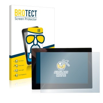 Front side of a product packaging with the brand logo BROTECT. Next to it is the device MG 4 7-Zoll Digitales Instrumentendisp