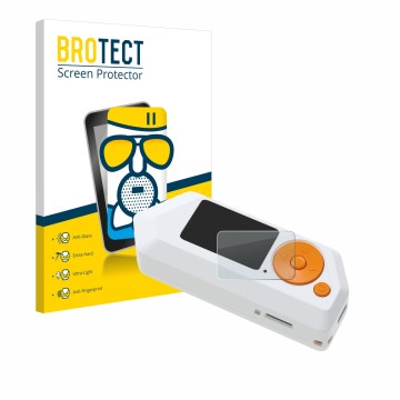 Parte frontal de un envase de producto con el logotipo de la marca BROTECT. Al lado se muestra el dispositivo Flipper Zero FZ.