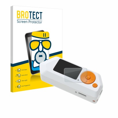 Parte frontale di una confezione del prodotto con il logo del marchio BROTECT. Accanto è raffigurato il dispositivo Flipper Ze